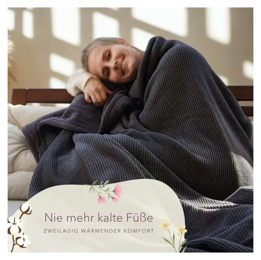 blanketino Kuscheldecke Baumwollstrick, Dunkelgrau 3