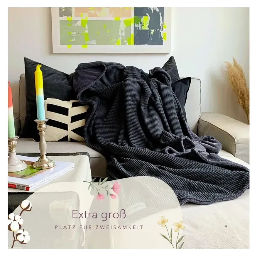 blanketino Kuscheldecke Baumwollstrick, Dunkelgrau 4