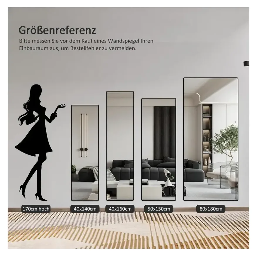 Boromal Ganzkörperspiegel Aluminium, schwarz 2