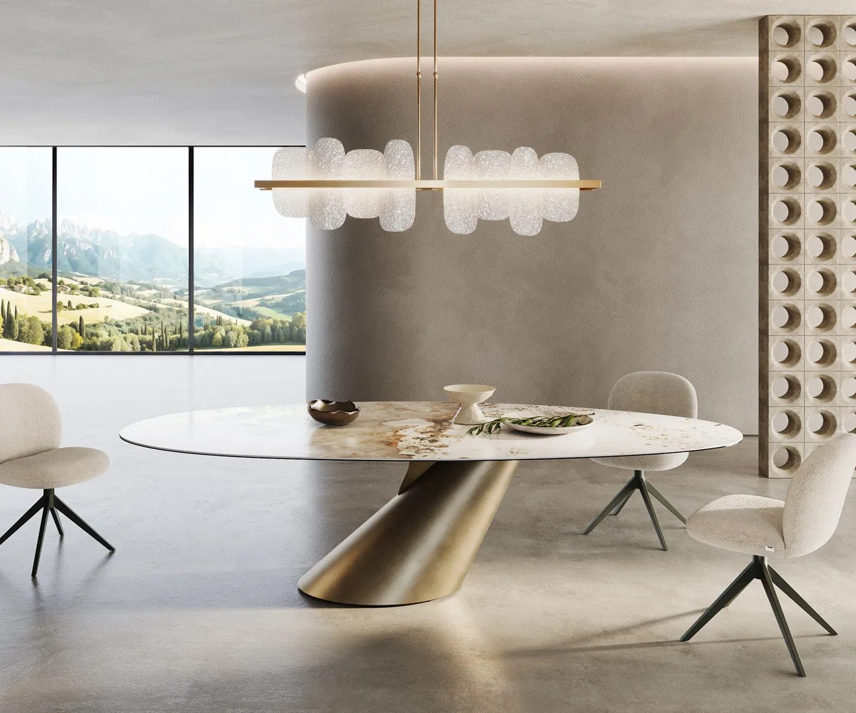 DELIFE Esstisch Edge, Keramik Weiß-Beige