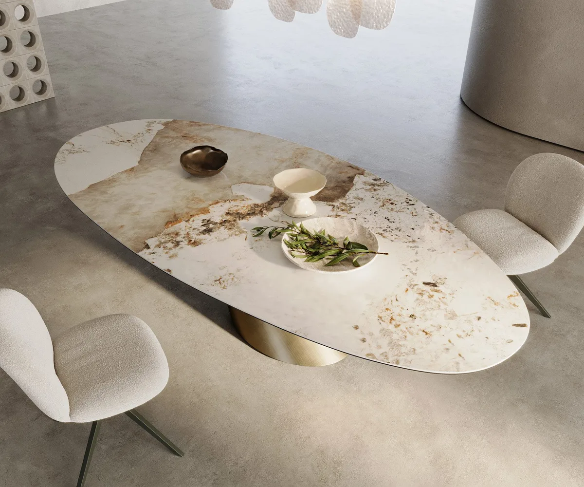 DELIFE Esstisch Edge, Keramik Weiß-Beige 3