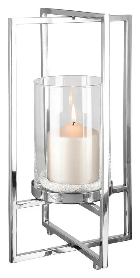 Fink Windlicht Norman, Edelstahl und Glas, silber