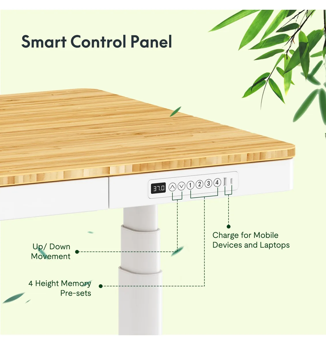 FLEXISPOT Schreibtisch Q8, Bambus, 140x70 cm 2