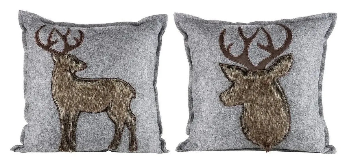 Gilde Dekokissen Hirsch, 2er Set, hellgrau 2