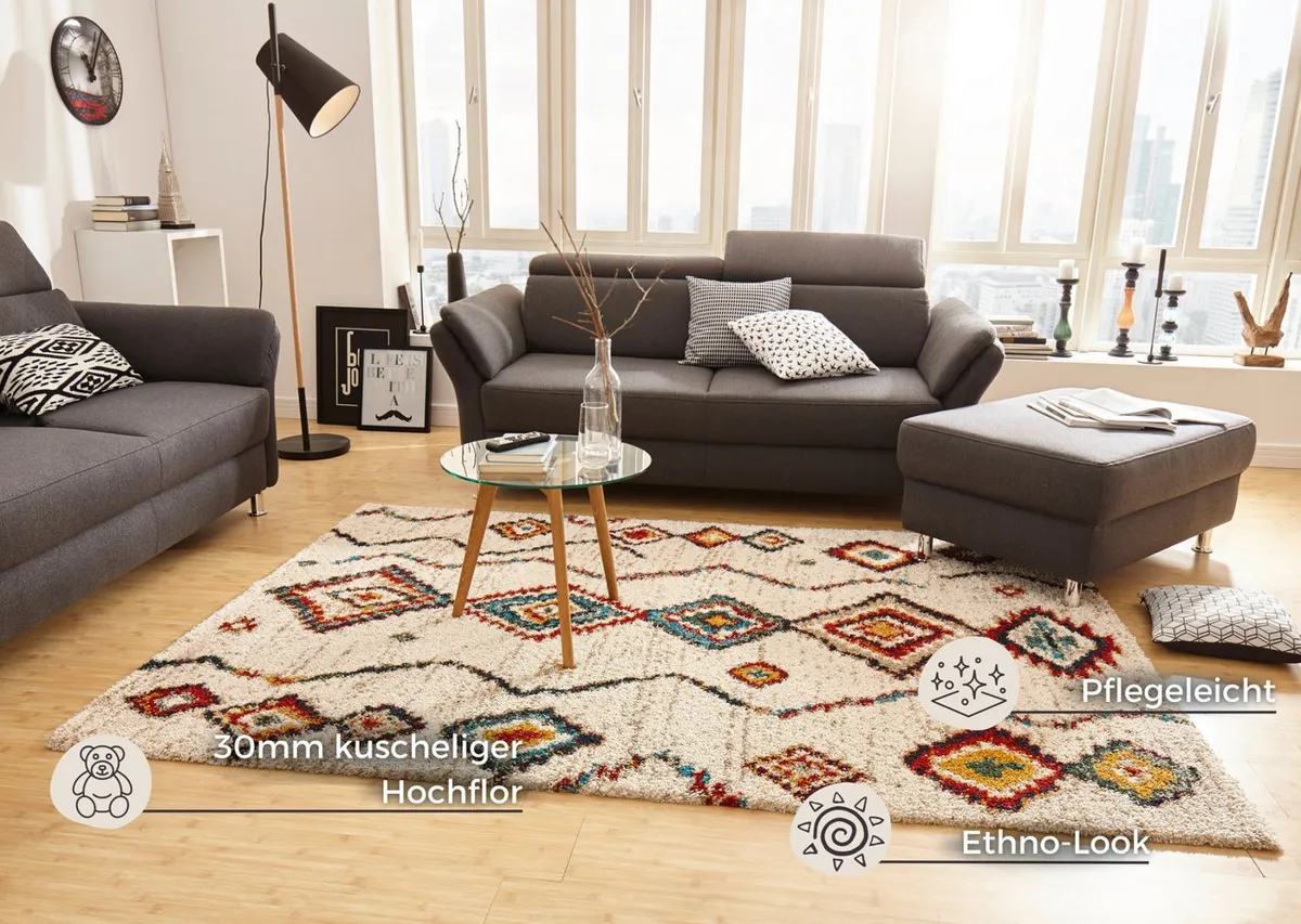 HANSE Home Hochflor-Teppich Geometric, Creme 3