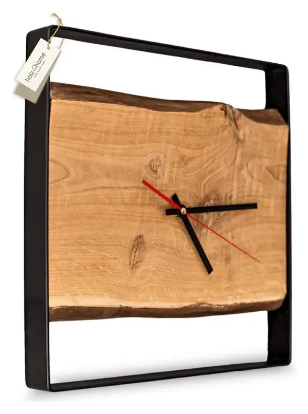 holz4home® Wanduhr Eichenholz mit Stahlrahmen