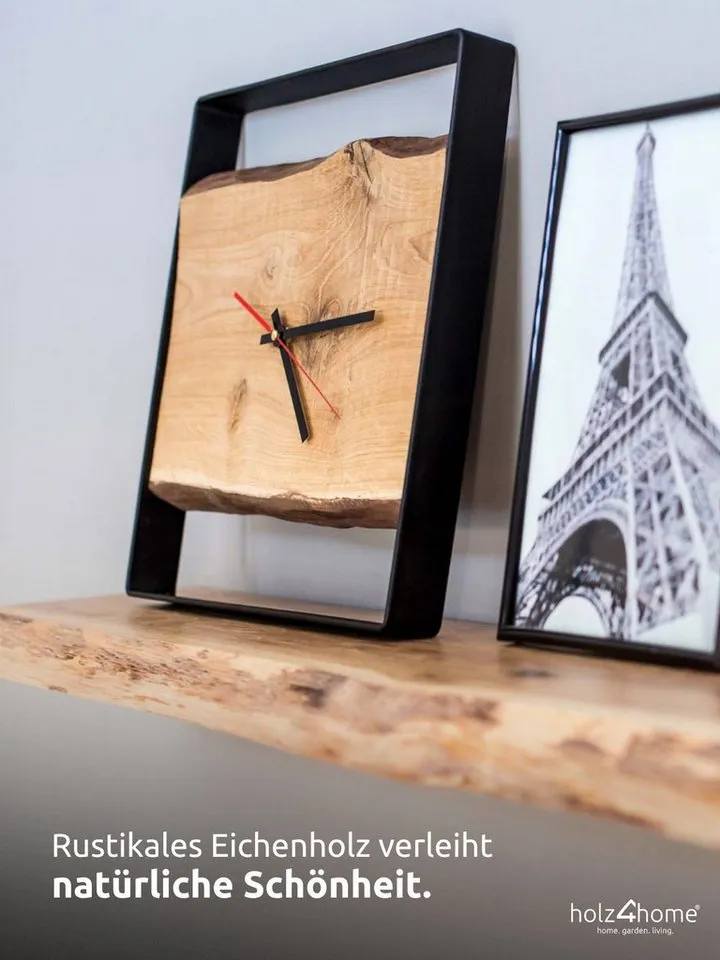 holz4home® Wanduhr Eichenholz mit Stahlrahmen 2