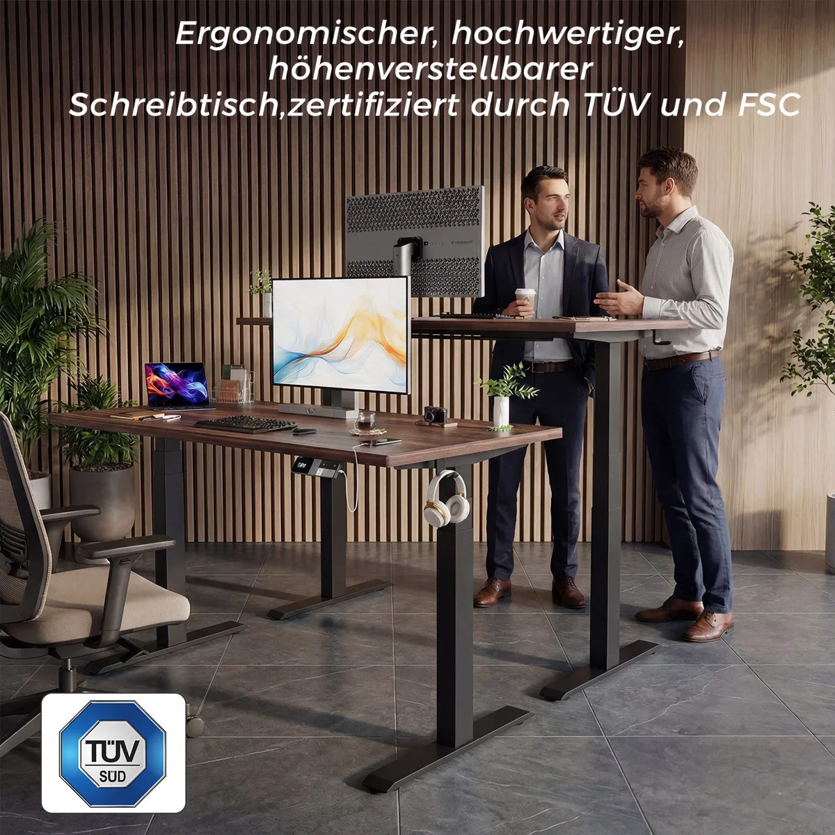 HOMALL Schreibtisch höhenverstellbar, Walnuss 2