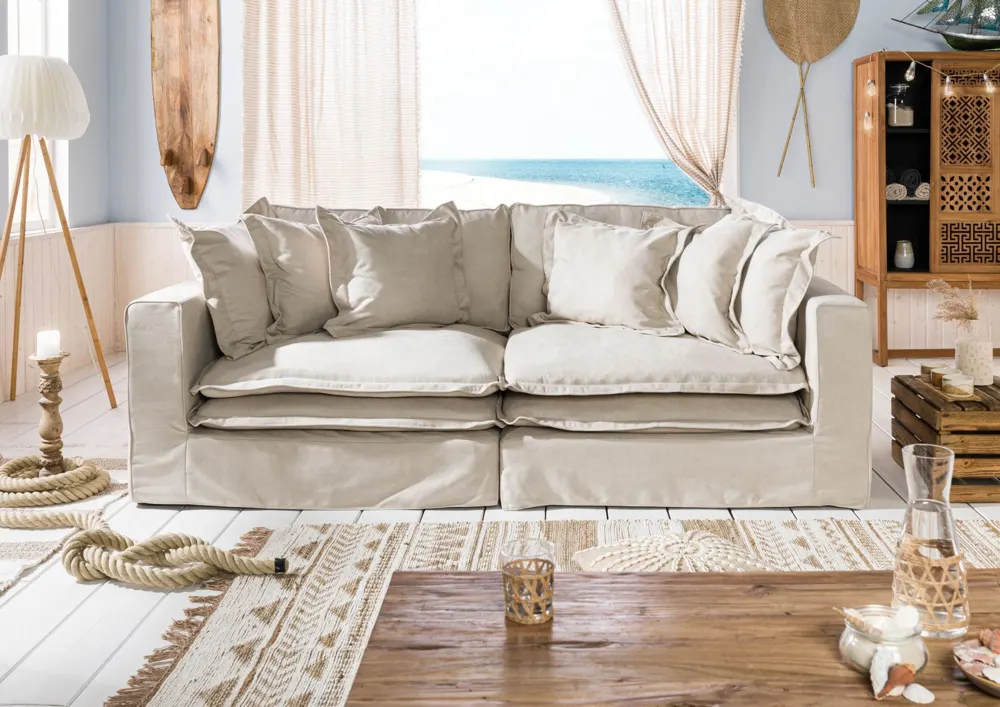 Massivmoebel24 2-Sitzer Sofa SYLT, Polyester beige 3