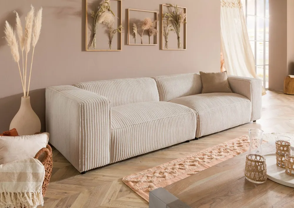 Massivmoebel24 3-Sitzer Sofa VALENCIA, Cord elfenbein 3