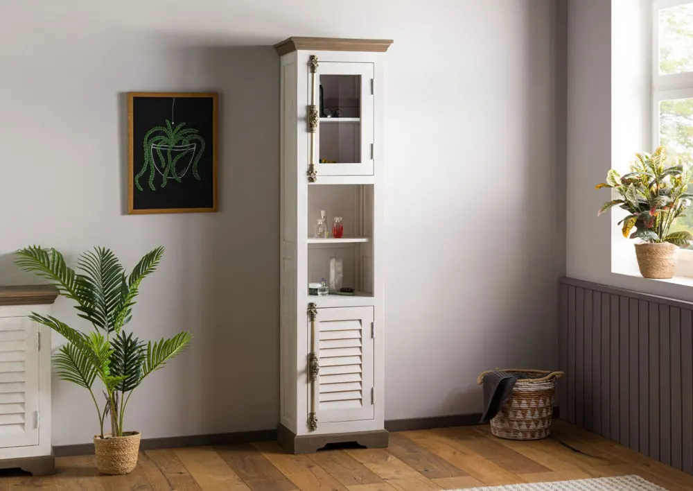 Massivmoebel24 Bad-Hochschrank TOULOUSE, Mango weiß lackiert 2