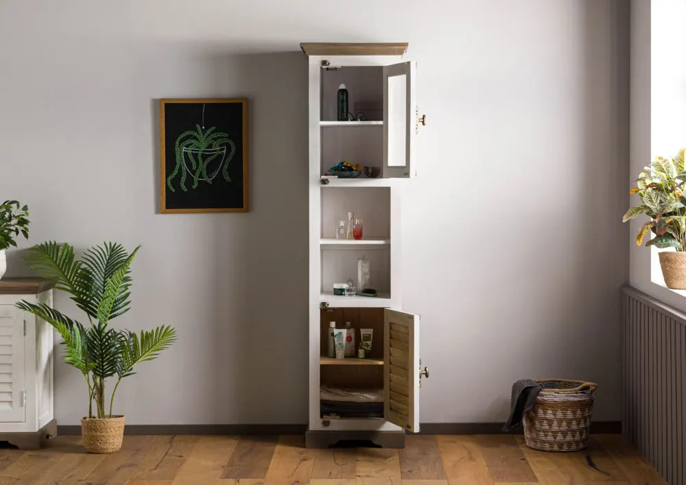 Massivmoebel24 Bad-Hochschrank TOULOUSE, Mango weiß lackiert 3