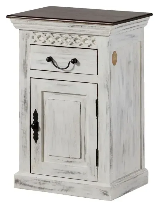 Massivmoebel24 Badschrank CASTLE-ANTIK, Mango weiß gewachst