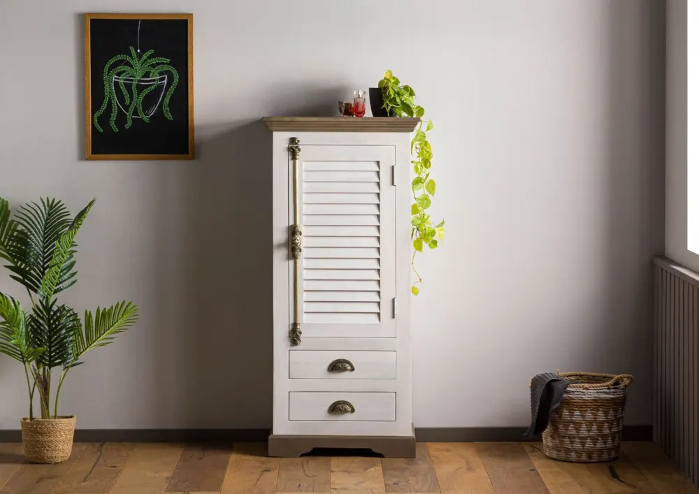 Massivmoebel24 Badschrank TOULOUSE, Mango weiß lackiert