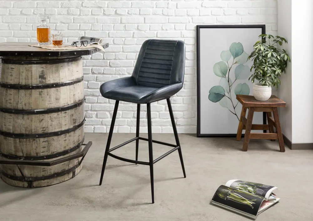 Massivmoebel24 Barstuhl IRON LABEL, Büffelleder blau