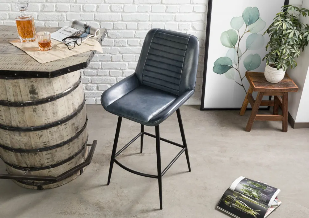 Massivmoebel24 Barstuhl IRON LABEL, Büffelleder blau 2