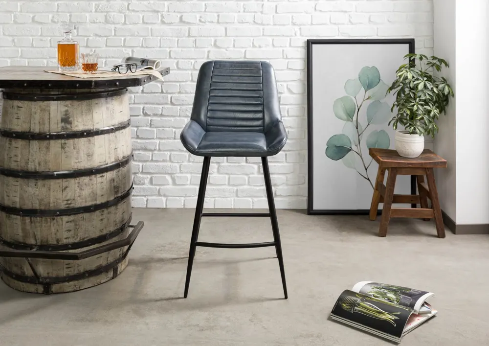 Massivmoebel24 Barstuhl IRON LABEL, Büffelleder blau 3