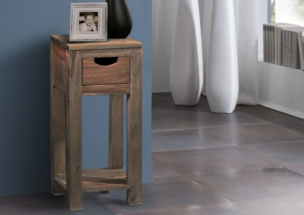 Massivmoebel24 Beistelltisch NATURE GREY, Sheesham grau