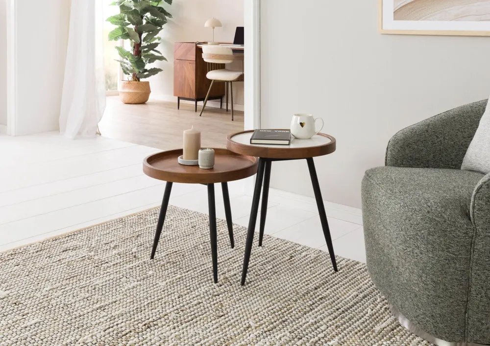 Massivmoebel24 Beistelltisch-Set KARLSTAD, Akazie/Marmor 2