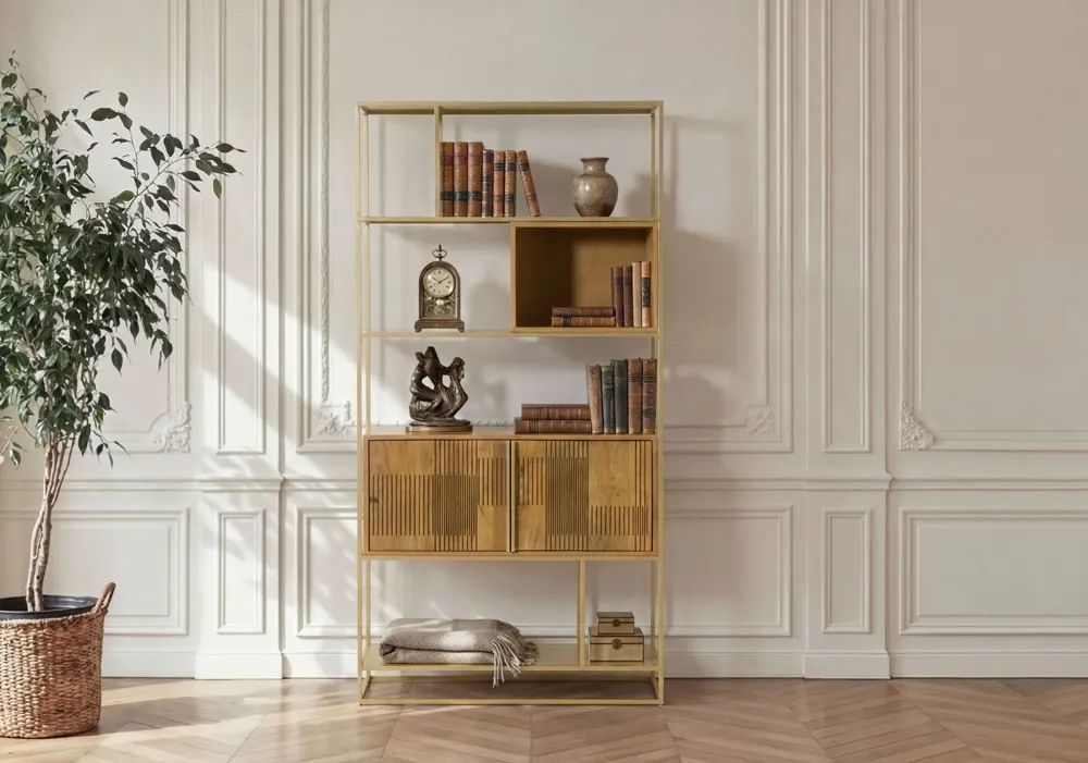 Massivmoebel24 Bücherregal MIAMI, Mango hellbraun geölt