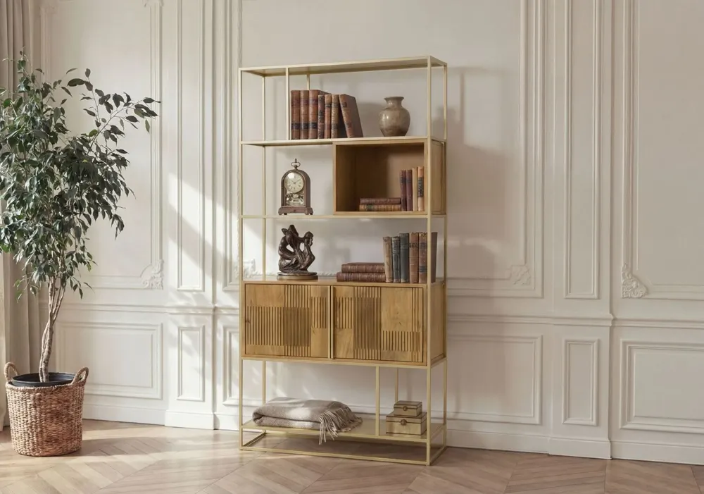 Massivmoebel24 Bücherregal MIAMI, Mango hellbraun geölt 2