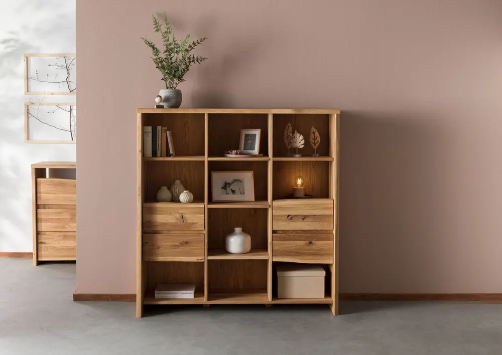 Massivmoebel24 Bücherregal PURE OAK, Wildeiche natur geölt