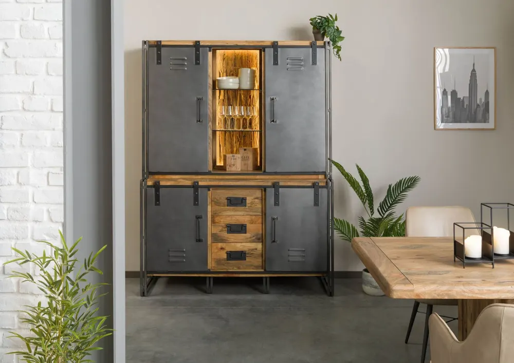 Massivmoebel24 Buffet BLACKBURN LUX, Mango natur/grau