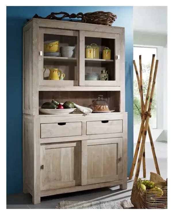 Massivmoebel24 Buffet NATURE WHITE, Akazie white stone