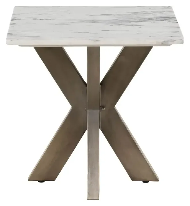 Massivmoebel24 Couchtisch BARCELONA, Marmor weiß, Eisen grau