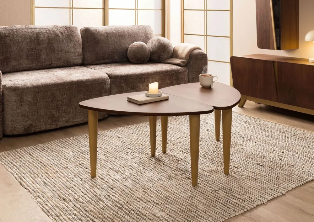 Massivmoebel24 Couchtisch BUTTERFLY, Nussbaum braun lackiert 3