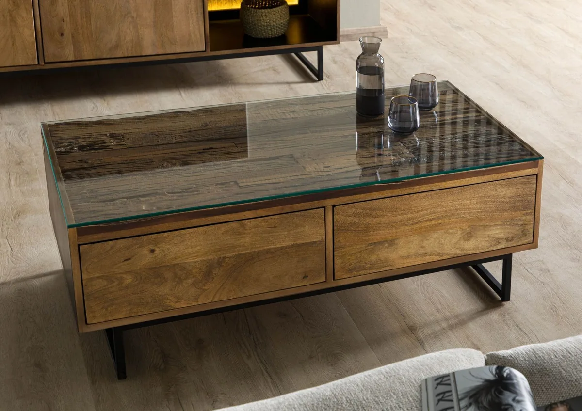Massivmoebel24 Couchtisch DAVIS, Mango schwarz/natur 2