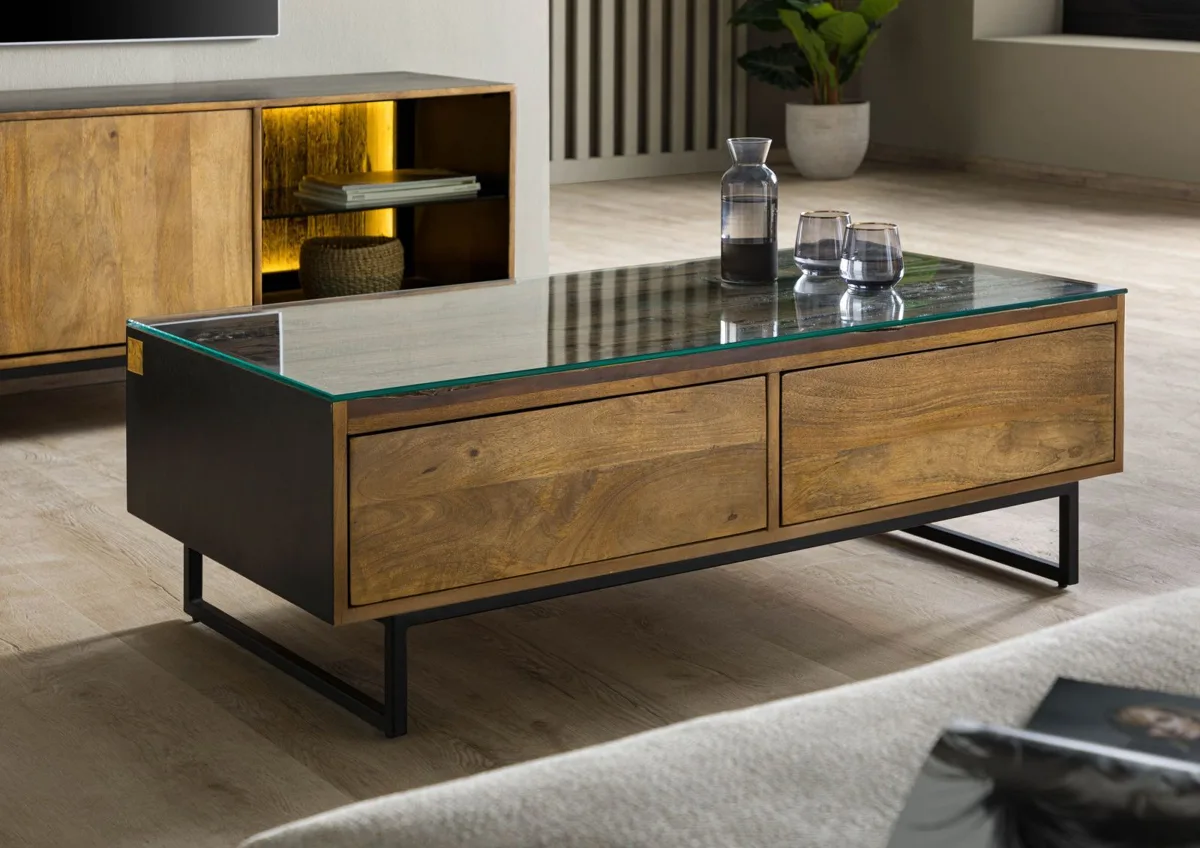 Massivmoebel24 Couchtisch DAVIS, Mango schwarz/natur 3