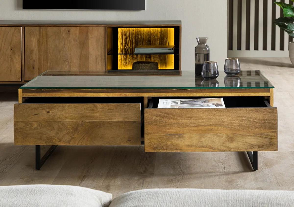 Massivmoebel24 Couchtisch DAVIS, Mango schwarz/natur 4