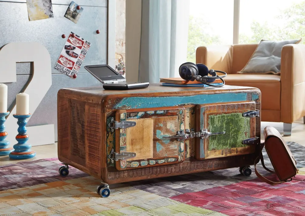 Massivmoebel24 Couchtisch FREEZY, Altholz mehrfarbig
