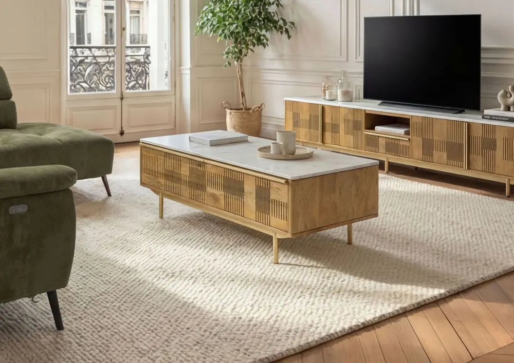 Massivmoebel24 Couchtisch MIAMI, Mango hellbraun geölt 2