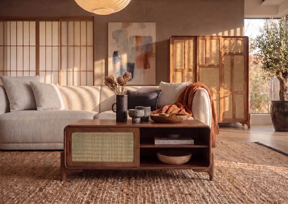 Massivmoebel24 Couchtisch MIZUMI, Mango hellbraun lackiert
