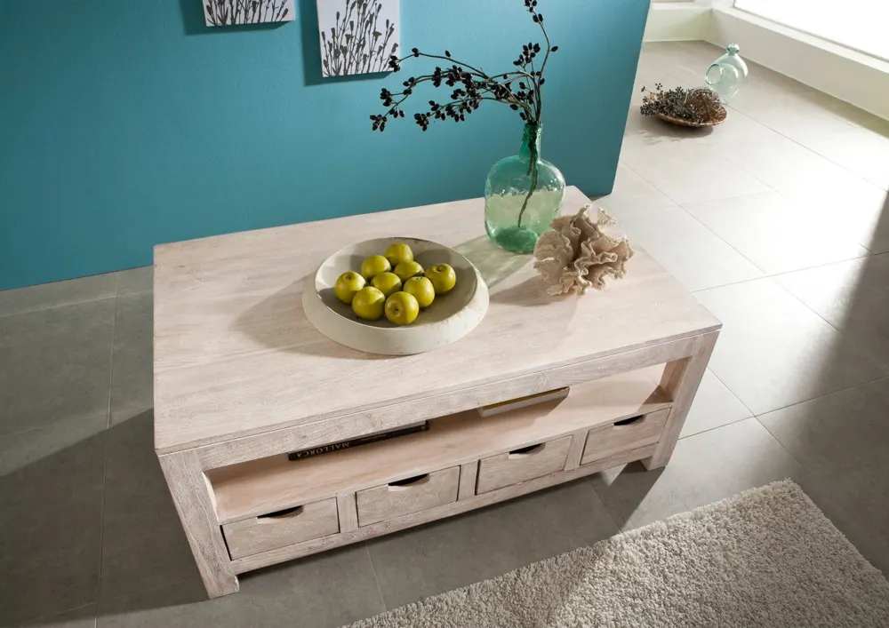 Massivmoebel24 Couchtisch NATURE WHITE, Akazie white stone 2