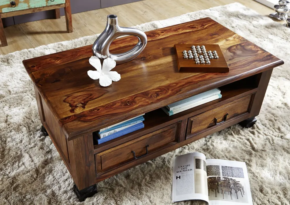 Massivmoebel24 Couchtisch NEW BOSTON Sheesham braun lackiert 2