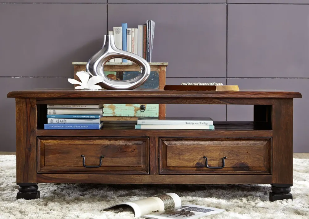 Massivmoebel24 Couchtisch NEW BOSTON Sheesham braun lackiert 3
