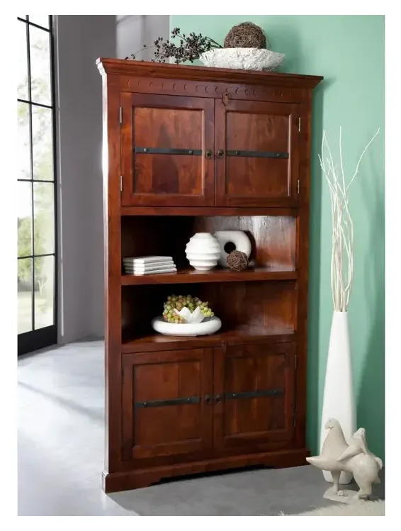 Massivmoebel24 Eckschrank OXFORD, Akazie nougat lackiert