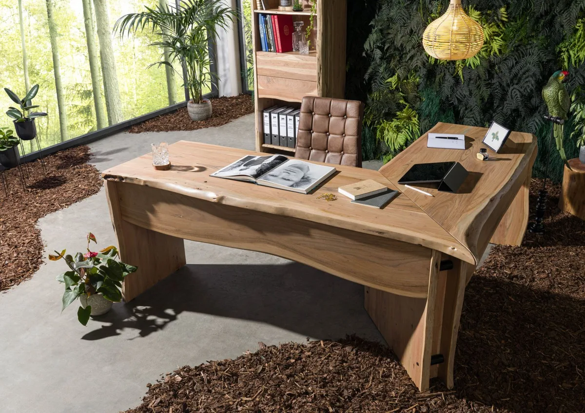 Massivmoebel24 Eckschreibtisch PURE ACACIA, Akazie natur 2