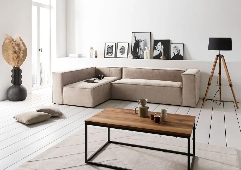 Massivmoebel24 Ecksofa BRUGGE, Polyester beige