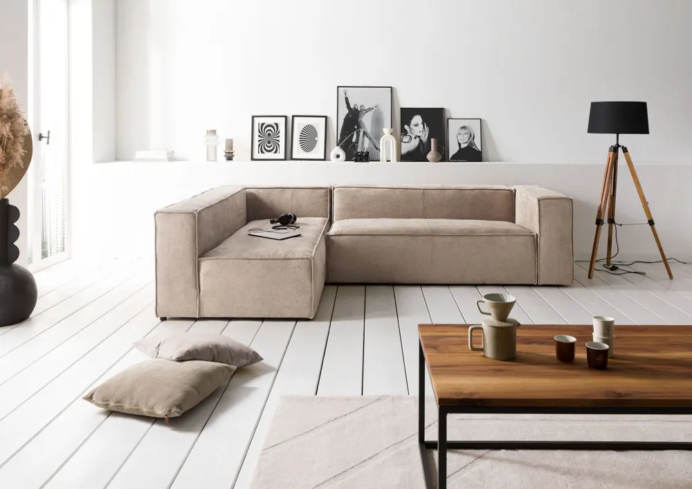 Massivmoebel24 Ecksofa BRUGGE, Polyester beige 2