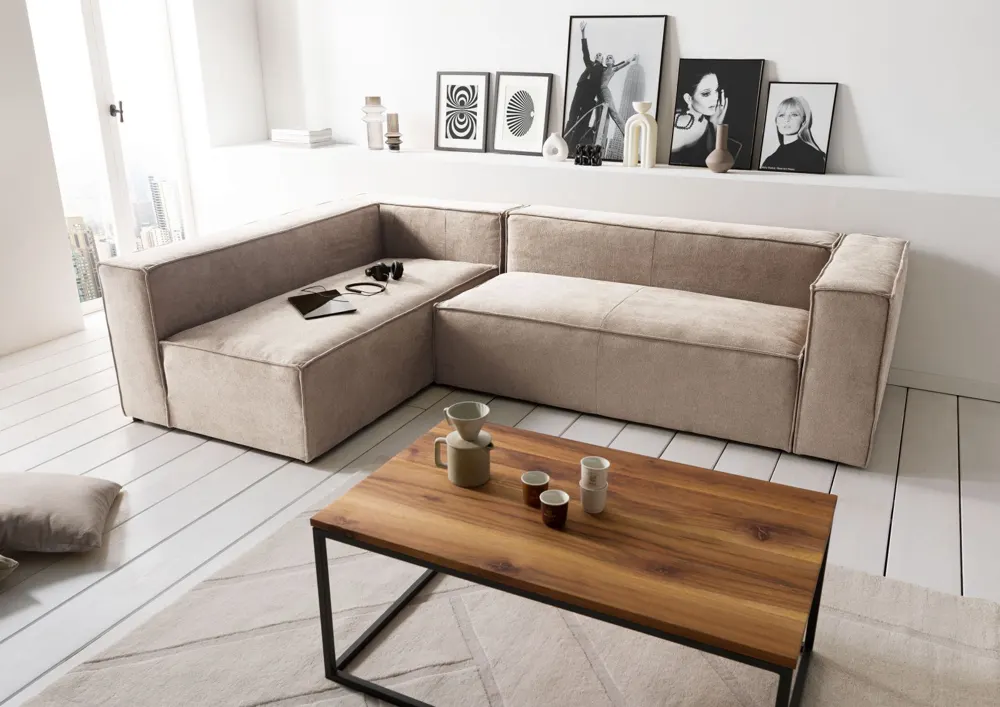 Massivmoebel24 Ecksofa BRUGGE, Polyester beige 3