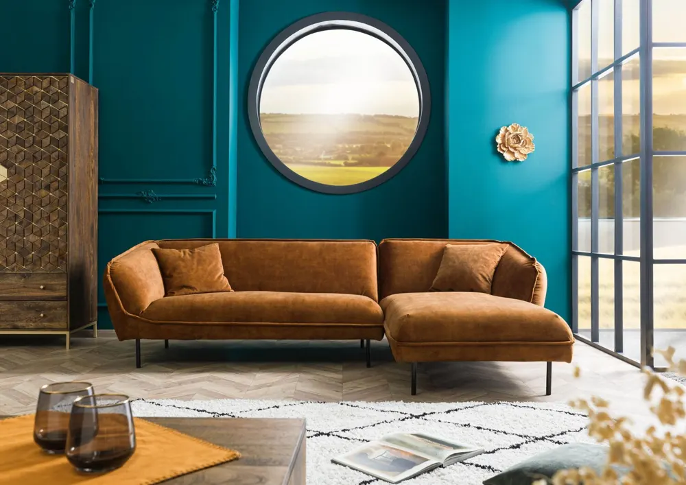 Massivmoebel24 Ecksofa GENT, Polyester cognac