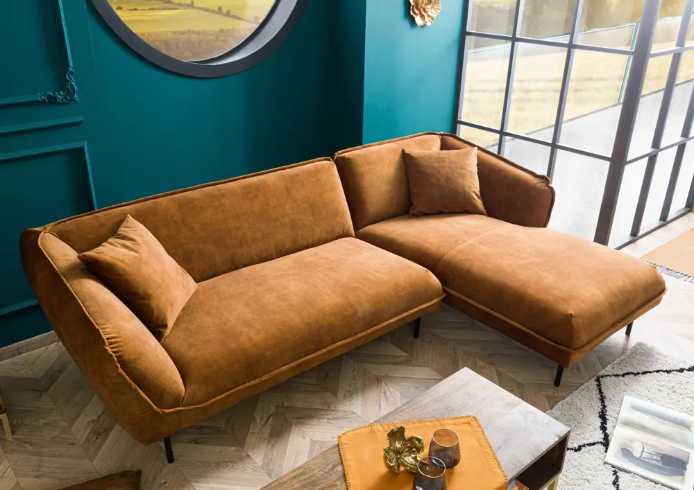 Massivmoebel24 Ecksofa GENT, Polyester cognac 2