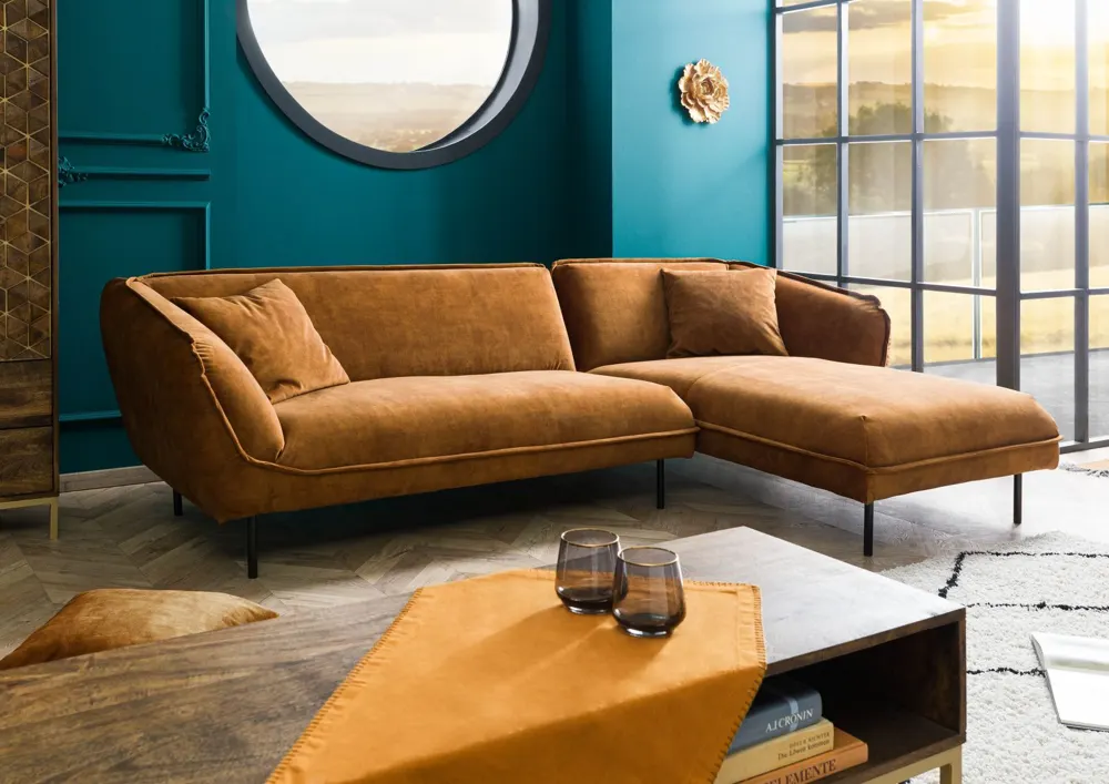 Massivmoebel24 Ecksofa GENT, Polyester cognac 3