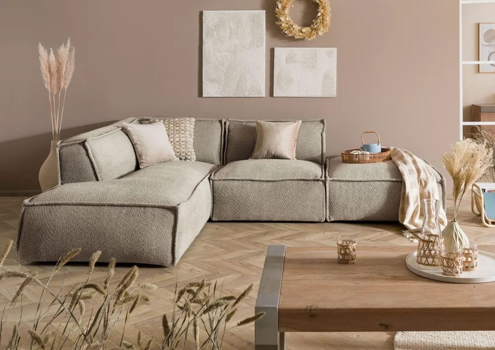 Massivmoebel24 Ecksofa RAVENNA, Polyester taupe