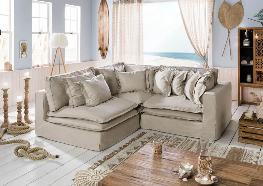 Massivmoebel24 Ecksofa SYLT, Stoff beige