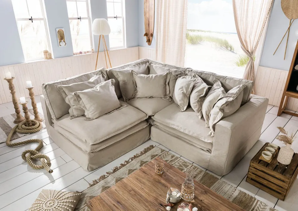 Massivmoebel24 Ecksofa SYLT, Stoff beige 2